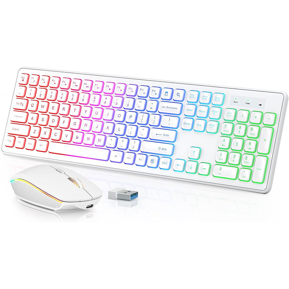 Gaming Keyboard Mouse Wireless - Draadloos toetsenbord en muis met achtergrondverlichting,
