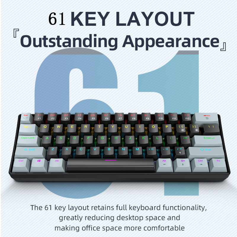 K61 Bedraad mechanisch gamingt - Keyboard Gaming Blue Switch recensie en prijs